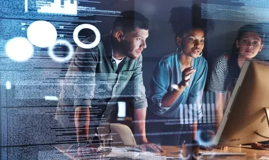 People working with digital layover