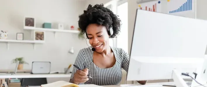 Woman working with headset
