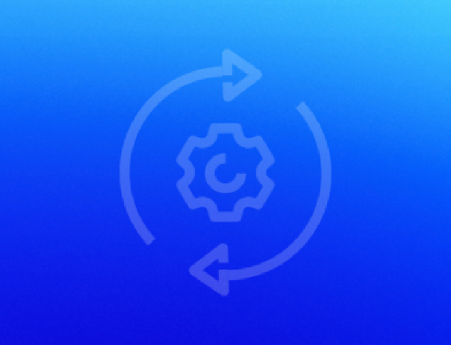 Blue background with automation symbol.